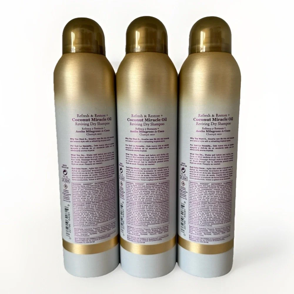 OGX Extra Strength Dry Shampoo Refresh Restore + Coconut Miracle Oil 5oz x3 NEW